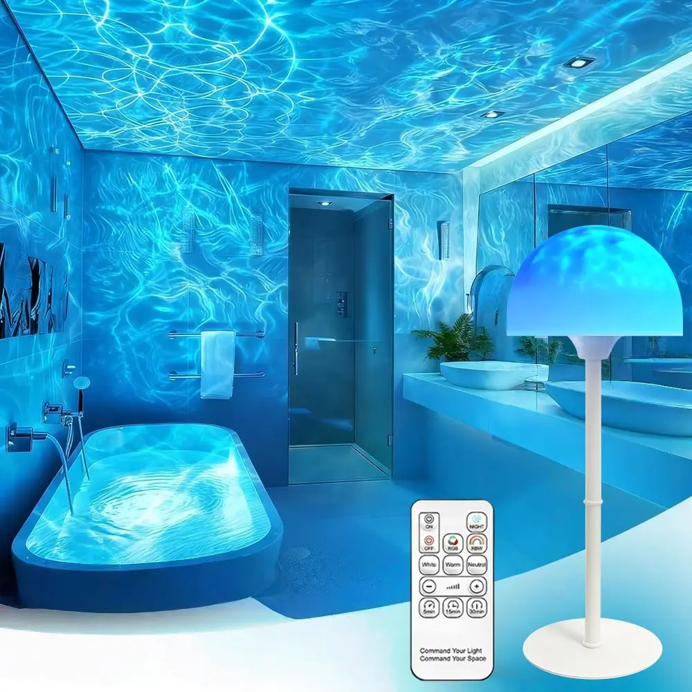 Spa Shower Light, Waterproof Bathroom Lamp with 16 Color Wave Projector, Led Waterproof Lights, USB Rechargeable Shower Light with Touch and Remote Control, Led Ambient Light, Decorative Led Light