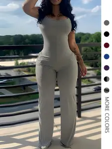 Women's Fashion Sleeveless Bodycon Jumpsuit, Plain Color Pocket Design, Casual Summer, Tight-Fitting One-Piece Dress