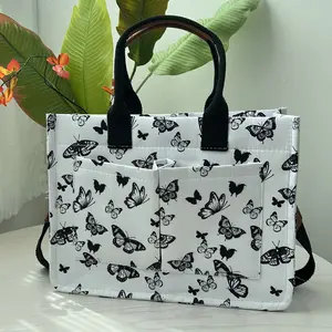 Butterfly Tote Bag Multifunctional College Style Large Capacity Handheld Storage Bag with Many Pockets Women's Tote Bag for Laptop Makeup & Organization