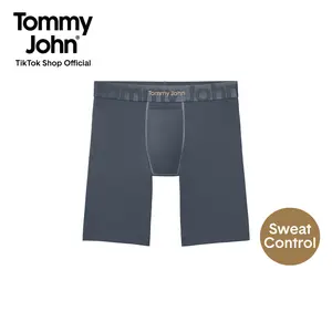 Tommy John Men’s Cotton Boxer Brief 8” | Breathable Moisture-Wicking Underwear | Long Length, Contour Pouch, No Roll Waistband, Tagless Comfort