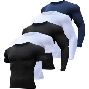 4/5 Pack Workout Compression Shirts Men Long/Short Sleeve Athletic Undershirt T Shirt for Sports