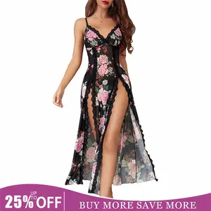 Avidlove Women's Lace Nightgown - Floral Mesh Chemise with V-Neck & Side Splits - Fitted Loungewear for Comfortable Wear - Soft Lightweight Lingerie  All-Season Loungewear