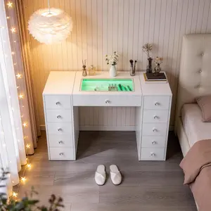 Summer Vibes Beauty Set | 51" 11 Drawers RGB Vanity + 12''x14'' Vanity Makeup Mirror,Bluetooth Lighted Makeup Mirror