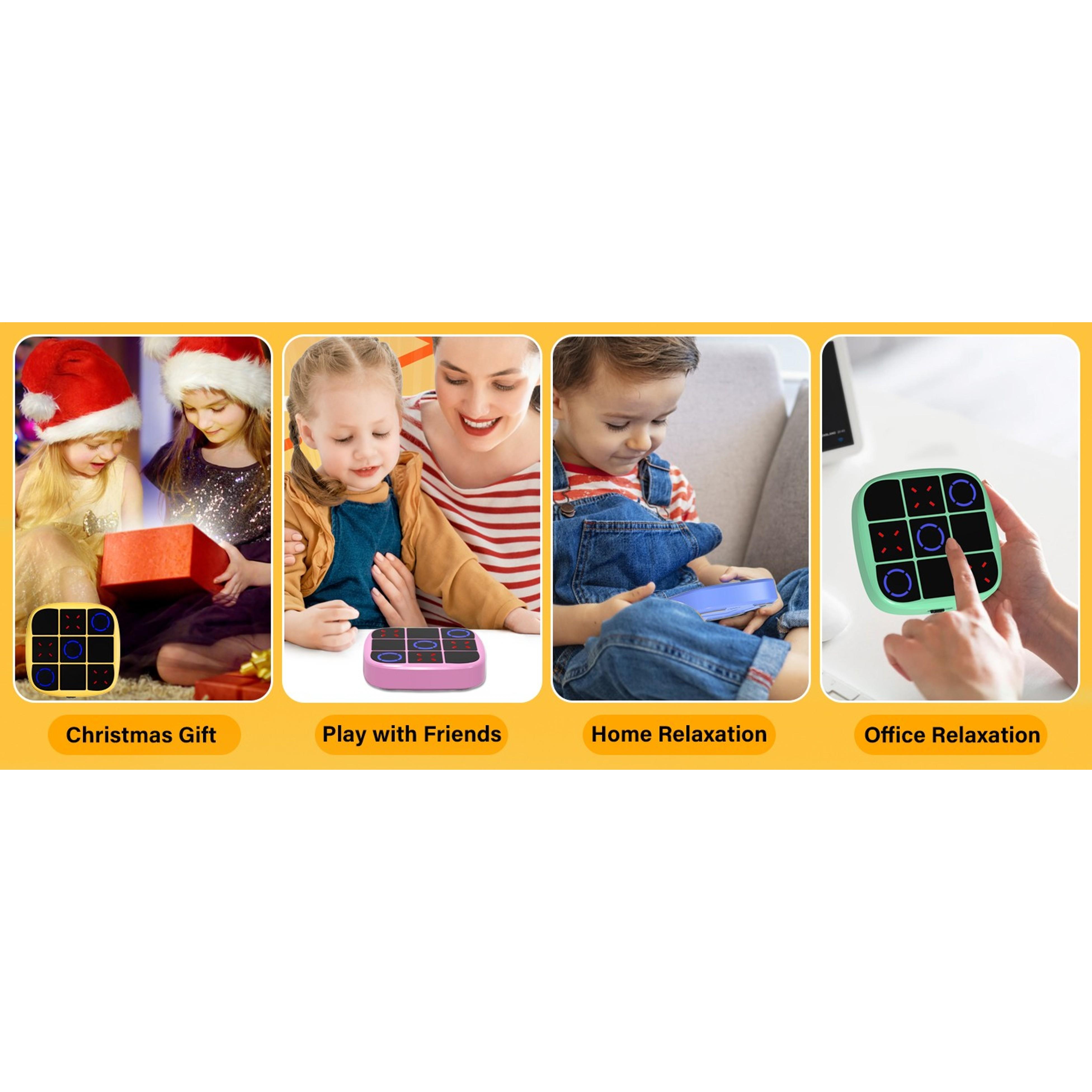 Tic-Tac-Toe Bolt Game, 4-in-1 Handheld Puzzle Games Console, Electronic Tic-Tac-Toe Game for Educational and Memory Growth, Portable Travel Games for Car Ride, Board Games for Kids and Adults (Cyan)