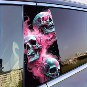 Skull Pattern Car Sticker, Durable B-pillar Protective Sticker, Fashionable Skull Design Car Decal, Universal Car Exterior Accessories, Halloween, Sticker For Cars, Premium Skull Stickers, Automobile Decals