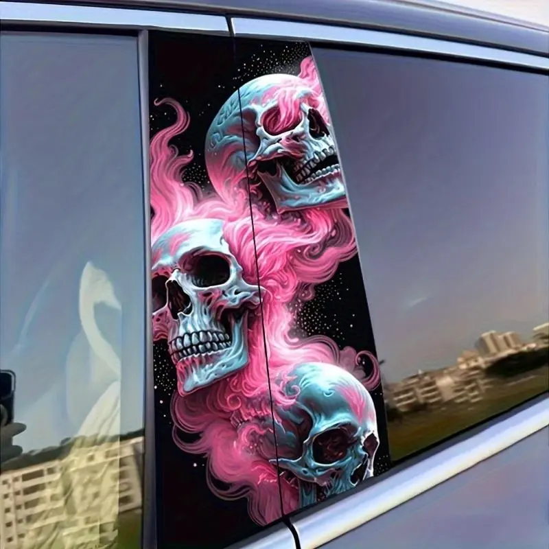 Skull Pattern Car Sticker, Durable B-pillar Protective Sticker, Fashionable Skull Design Car Decal, Universal Car Exterior Accessories, Halloween, Sticker For Cars, Premium Skull Stickers, Automobile Decals