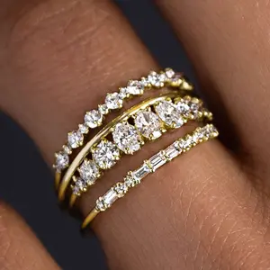 4Pcs/Set Stackable Rings for Women Luxury Trendy AA Cubic Zirconia Female Rings Wedding Set Jewelry