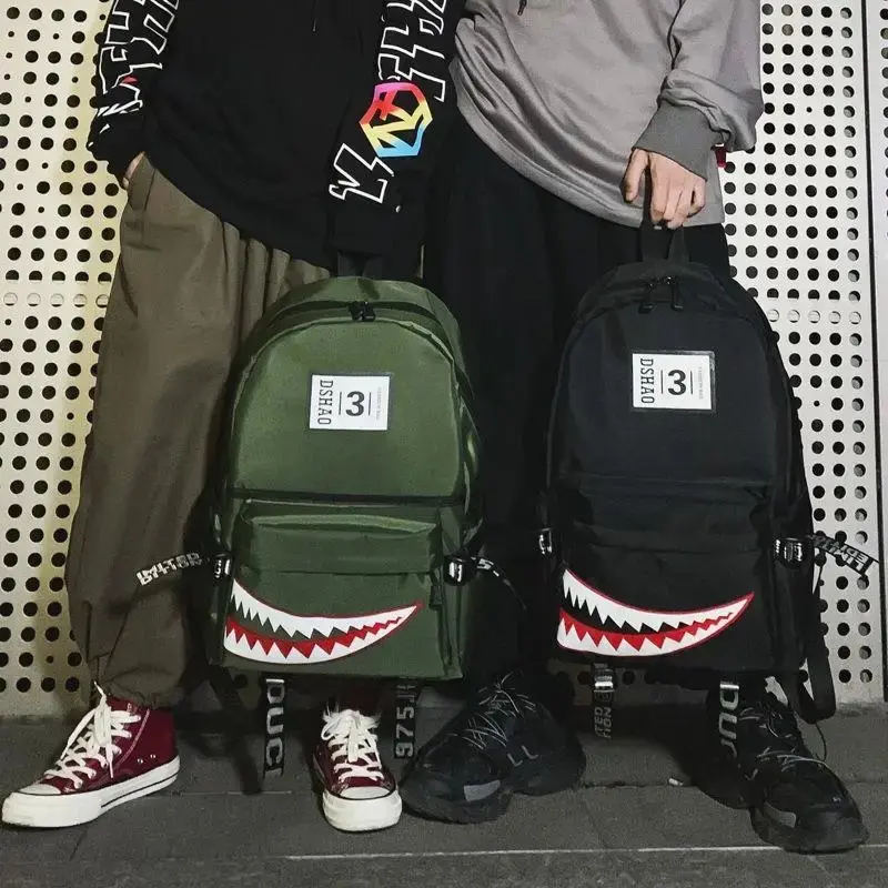 Stylish, Large-Capacity, Unisex Black Waterproof Backpack – Shark Print (Suitable for School and Travel)