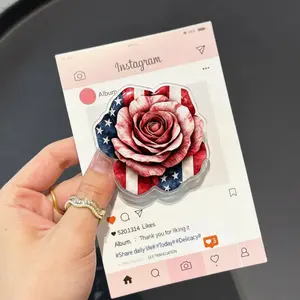 Patriotic American Rose Magsafe Grip – USA Flag Floral Magnetic Pop Socket & Kickstand – 4th of July Phone & Kindle Accessory