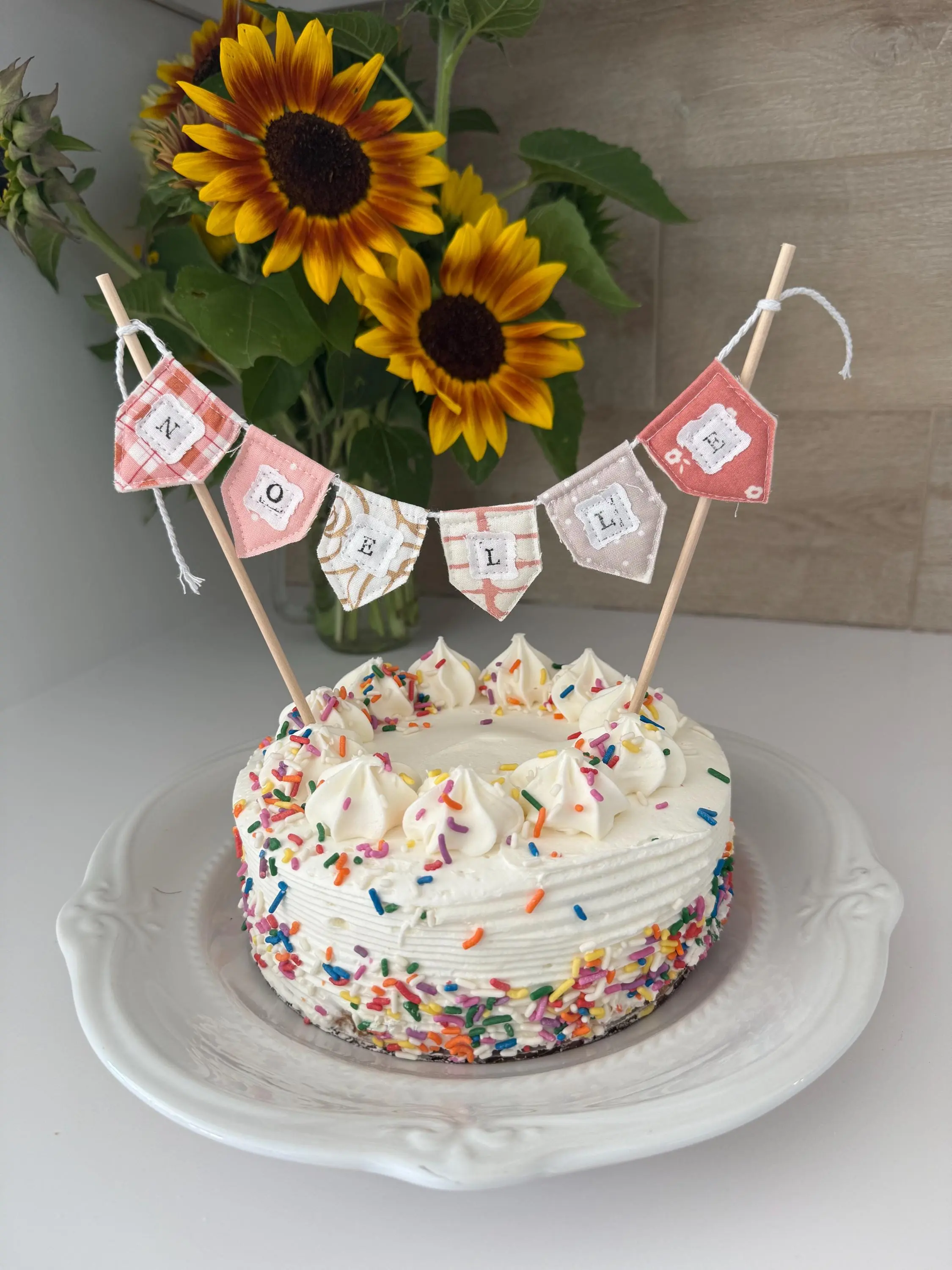 Personalized Floral Cake Topper Bunting: Handmade Birthday Party Decoration