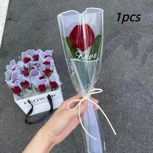 Finished Handmade Pipe Cleaner Tulip Bouquet, Single Stem Artificial Flower with Exquisite Packaging, Perfect Gift for Valentine's Day, Mother's Day, Birthday, Home Decor, Wedding Party Favor
