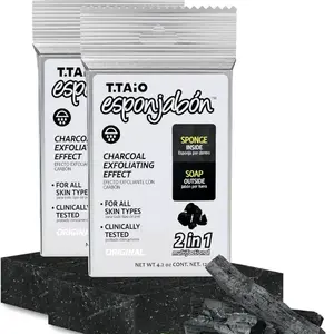 T.Taio Esponjabon Charcoal Soap Sponge - Cleansing Shower Scrubber - Cleaning Bath Wash Scrub - Oil Removal - Massage & Lather Foot, Elbow, & Face - Bathroom Accessories - Charcoal