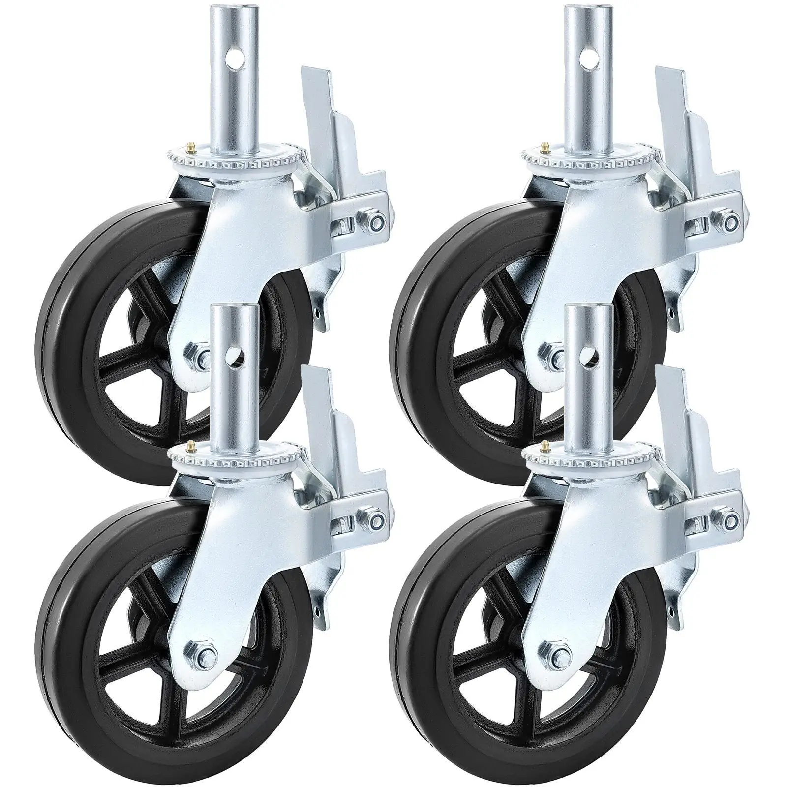 【SummerFinds】4 Pack 8" x 2" Heavy Duty Scaffolding Rubber Swivel Caster With Dual Locking 1100LBS Capacity Per Wheel