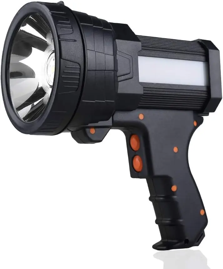 Rechargeable Handheld LED Spotlight, Super Bright Searchlight with Side COB Light, Waterproof Portable Flashlight, 6 Lighting Modes, Long Lasting Torch for Camping, Hunting, Fishing & Emergency
