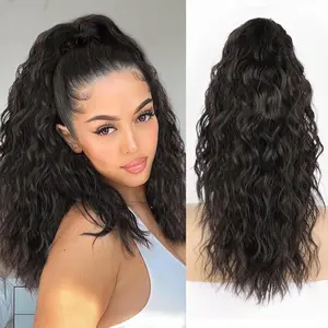 ALXNAN Claw Clip Ponytail 18-26 Inch Black Brown Ponytail Extension for Women Synthetic Long Curly Wavy Clip in Ponytail Hair Extensions Synthetic Hairpiece for Daily Party Use