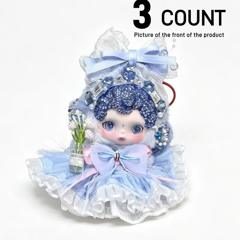 Doll Blind Box Doll Clothing Set, Blue Lace Dress 3-Piece, Fits 17cm & 14cm Dolls, Unisex, Perfect for Birthdays, Parties, Holidays, Doll Clothes, Doll Accessories