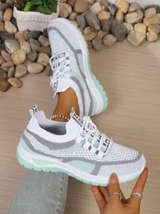 Women's Simple Versatile Casual Knit Sports Shoes, Neutral Tone with Bold Stripes, Perfect for Various Daily, Comfortable and Stylish