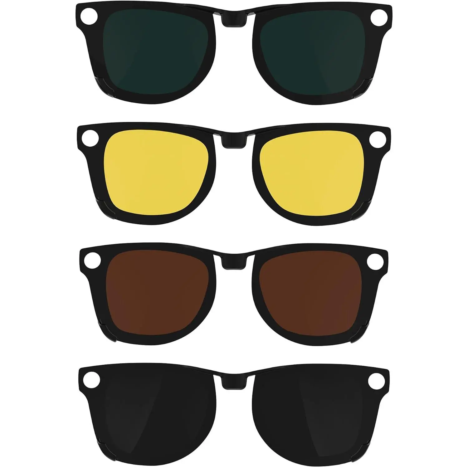 SummerVibes 4Pcs Full Fit Polarized Clip-On Sunglasses for Meta Wayfarer RW4008 & Gen 2 RW4012 Large (53-22), Discoloration Lenses, Outdoor Eye Protection, Stylish Design (Black+Green+Brown+Yellow), Stylish Sunglasses, Polarized Sunglasses