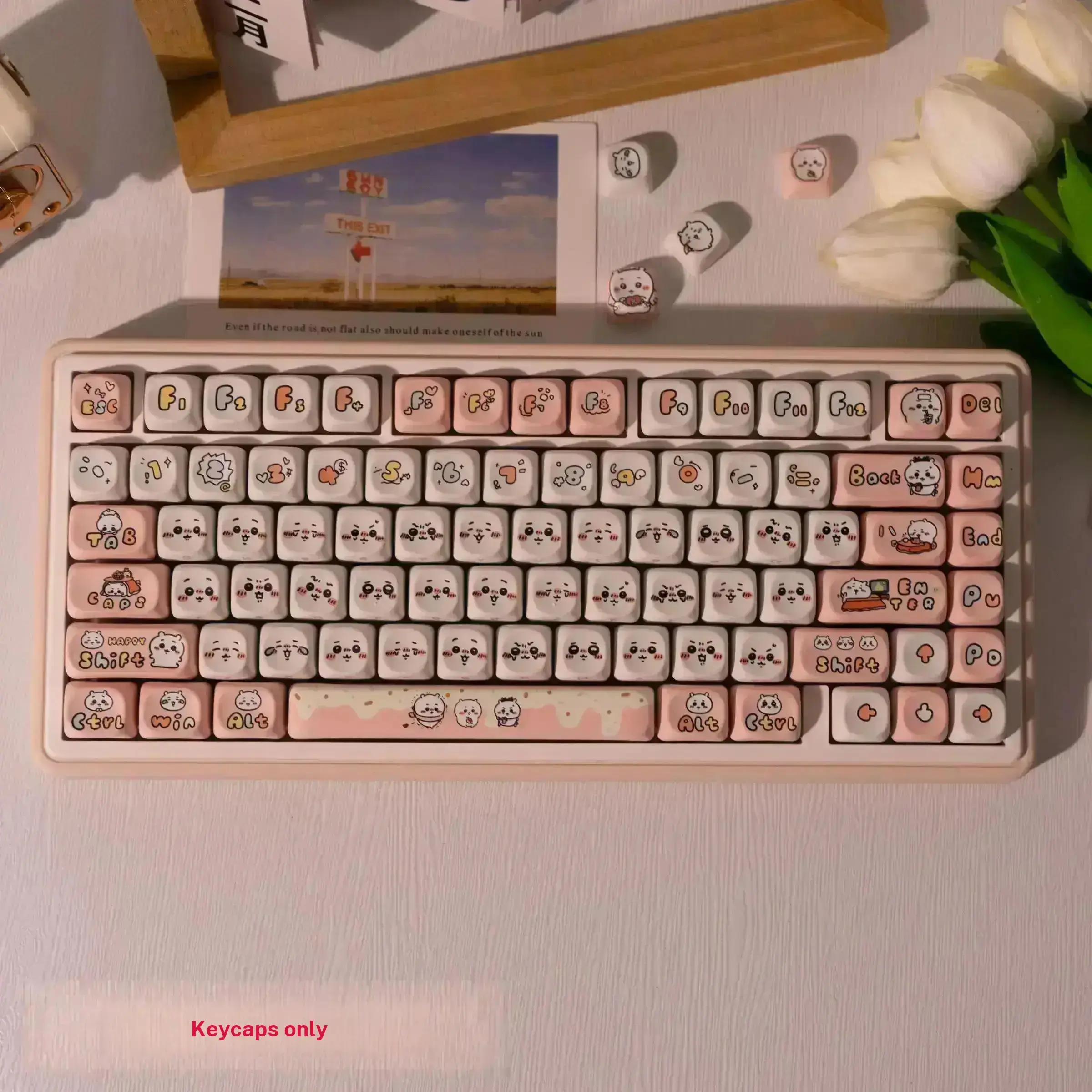 140 Key Chiikawa Side-Printed  Pbt Keycaps, Dye Sublimation Process, Moa Profile, Compatible with Mx Axes, for 61/64/68/87/96/104/108 Keyboards