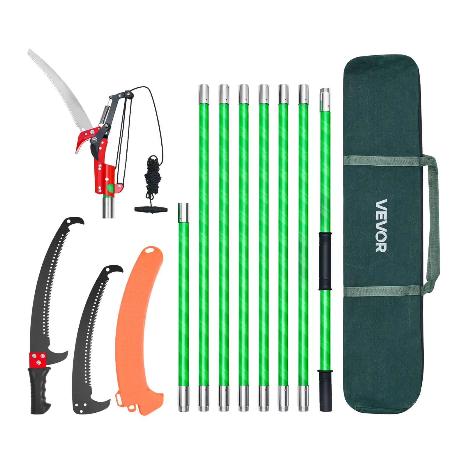 【summerfinds】VEVOR Manual Pole Saw, 3.87-27 ft Extendable Pole Tree Pruner with Scissors, Sharp 65Mn Steel Blade, Lightweight Fiberglass Handle Pole, for High Branch Trimming, Pruning Tool for Palms and Shrubs