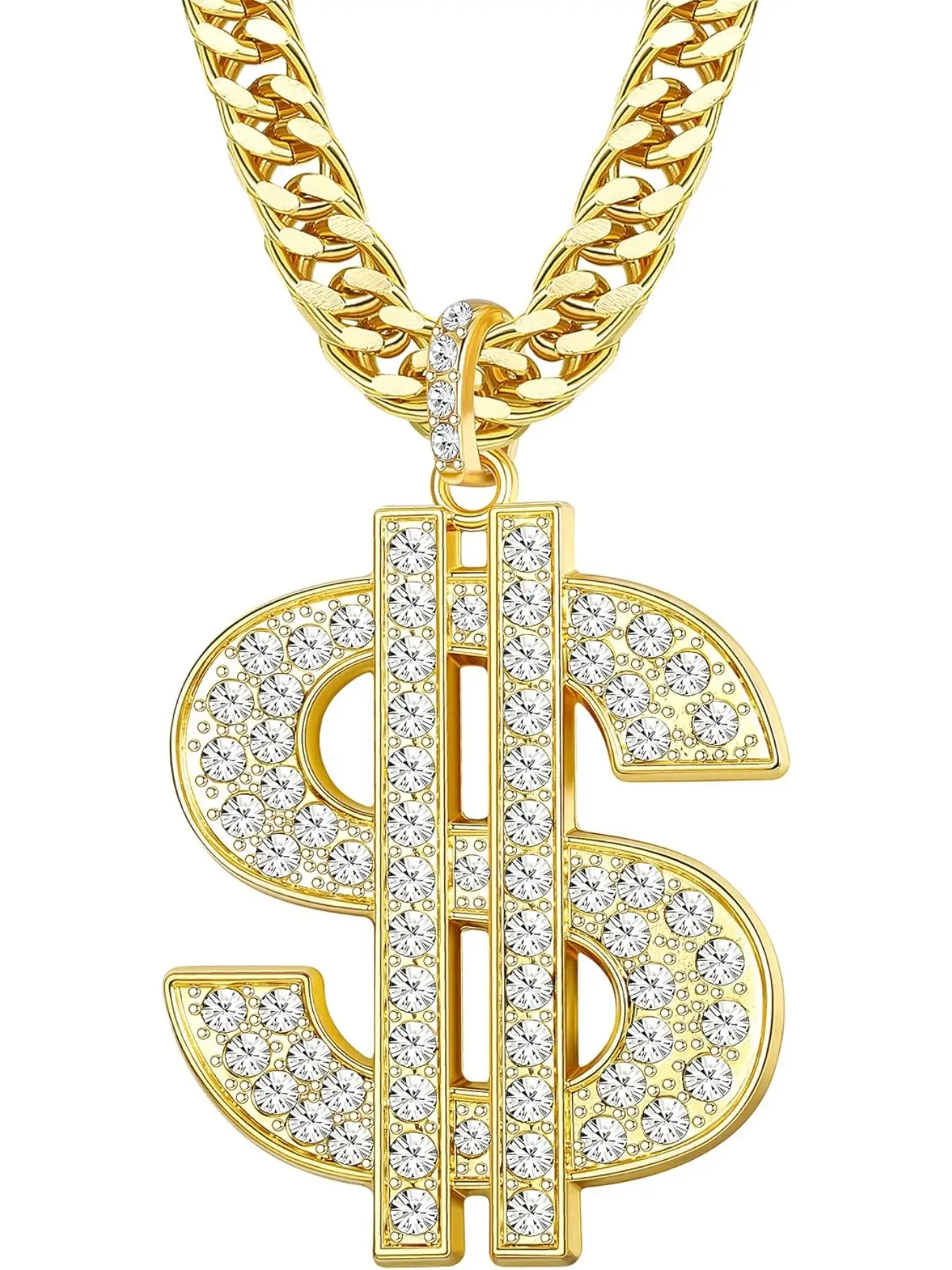 Hip Hop Pendant Cuban Link Chain Necklace for Men Jewelry Necklace 18K Gold Plated Money Dollar Sign Necklace Money Bag Pendant Cuban Style Chain