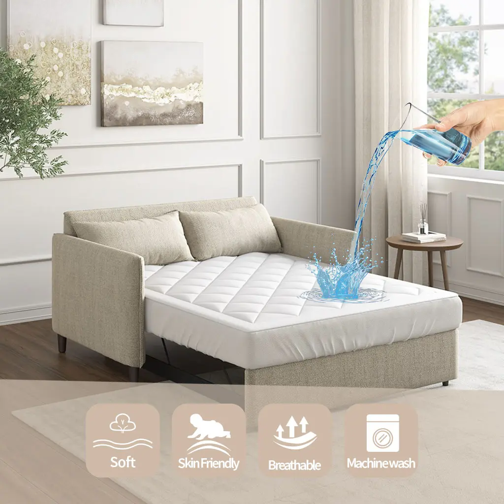 Sleep Philosophy Waterproof Sofa Bed Mattress Protector, Holden Sofa Bed Queen Mattress Pad, 3M Scotchgard, Microfiber Mattress Topper Fitted Elastic Pocket Fits Up to 8 Inch, White