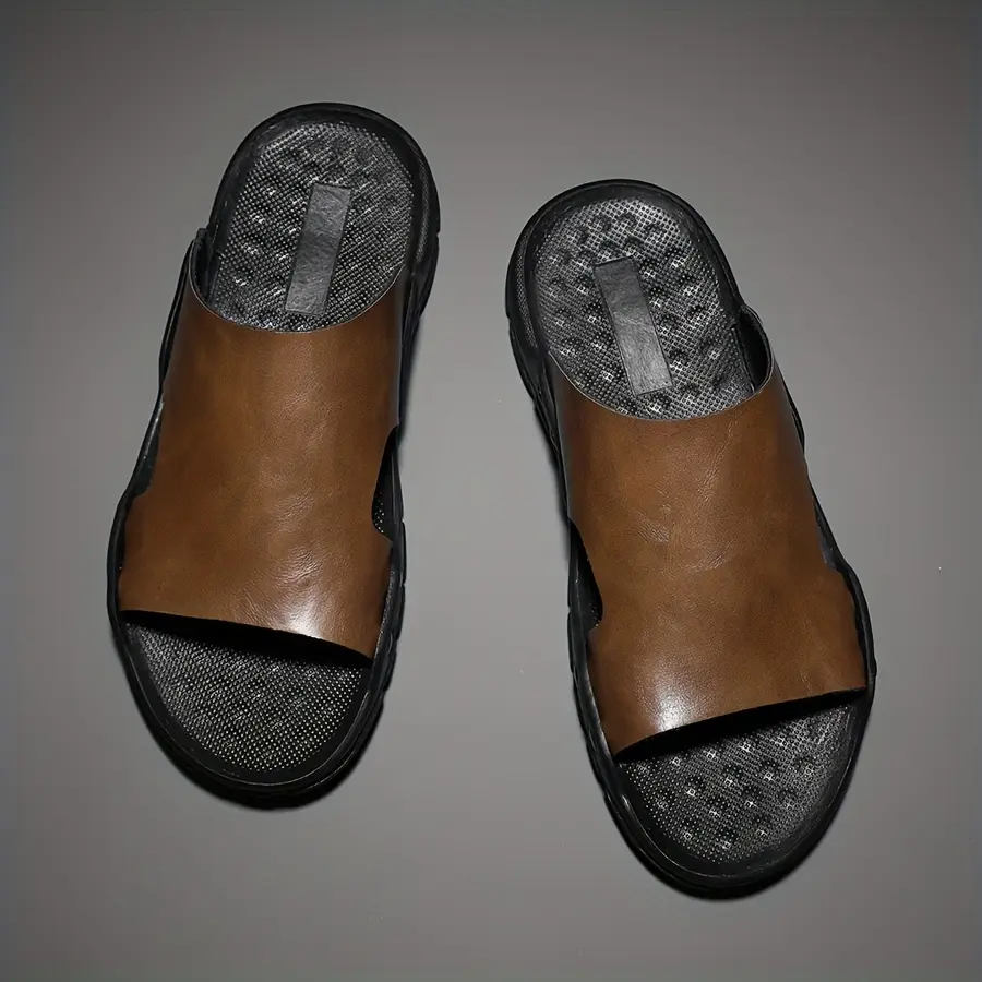 Plus-size men's open-toe faux leather slippers Plus-size men's open-toe faux leather slippers