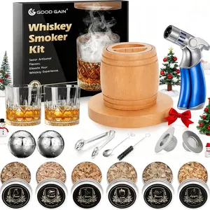 Whiskey Smoker Kit with - Old Fashioned Cocktail Smoker Kit with 6 Flavors Wood Chips| 2 XL Stainless Ice Balls & 2, Christmas Bourbon Whiskey Gifts for Men, Dad(No Fuel Included)