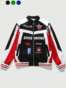 Men's Speed Racing Baseball Jacket, Vintage Motorcycle Style Patchwork Coat, Street Fast Track Letter Jacket, M&m Racing Jacket