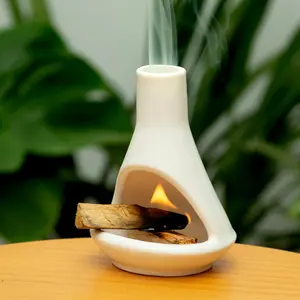 Ceramic Chiminea Palo Santo Holder and Burner - Modern Medieval Incense Candle and Matchstick Mini Chiminea for Wood Sticks and Bulk Incense with Ash Catcher - Zen-Inspired Home Decor Gift
