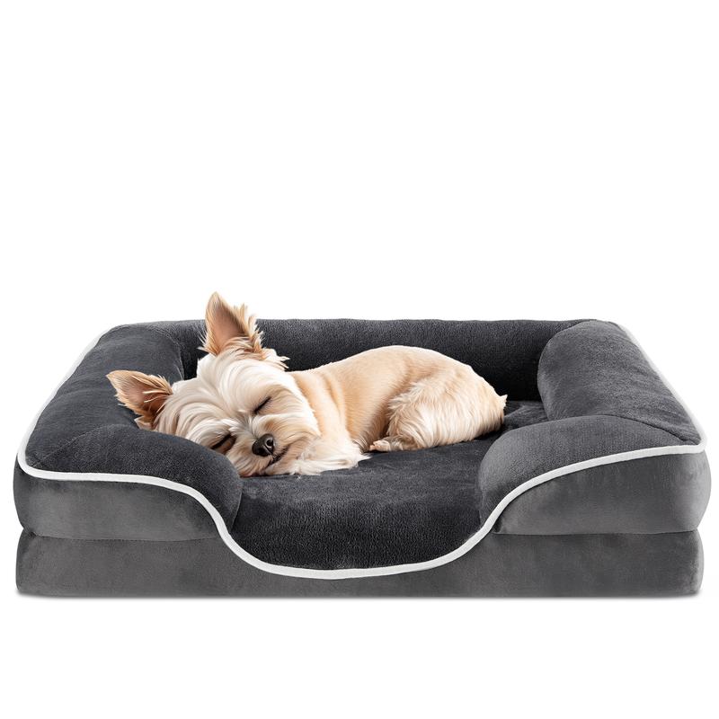 Sweetcrispy Orthopedic Memory Foam Dog Bed for Large Breeds - 8" Deep Sleep Zone, Firm Foam Cushion, Cushioning & Joint Relief Support, Fleece Cotton Washable Removable Cover, Non-Slip Base, Waterproof Solid Colors Pet Sofa Couch