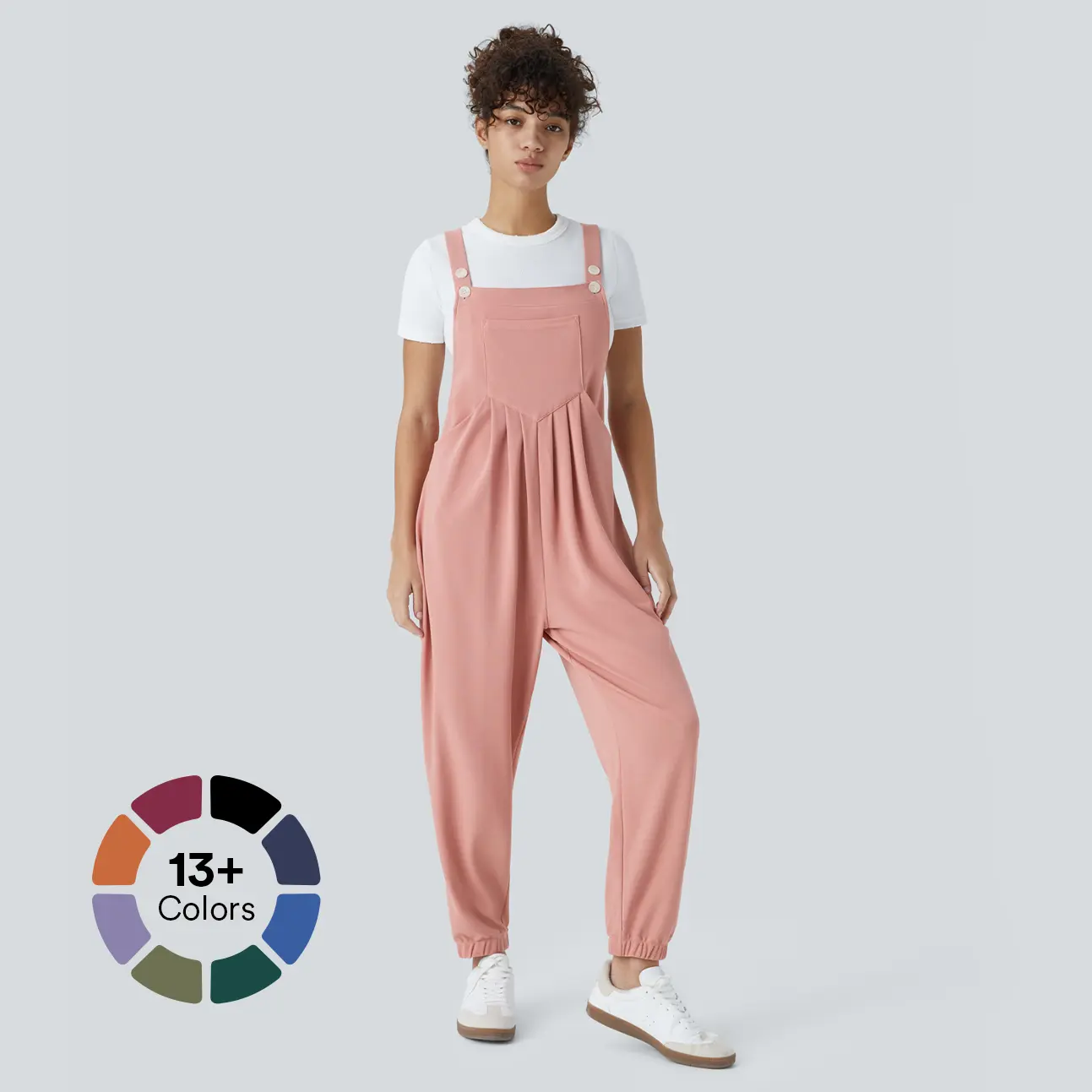 Halara Adjustable Strap Button Multiple Pockets Plicated Waffle Casual Jogger Overalls grey overalls girl#TikTokShopBacktoSchool
