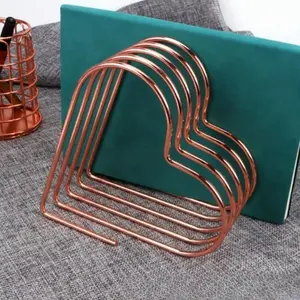 Rose Gold Heart Shaped Desk Organizer Rack, 5 Slot Metal File Holder, Book and Record Stand, Office and Home Decor, Office Supplies, Desk Organizer Tidy