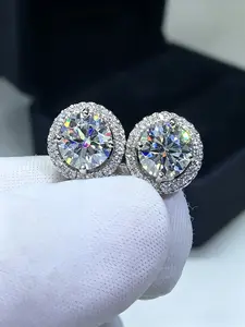 Silver Color Moissanite Stud Earrings, Classic Fashion Jewelry, High Quality, Perfect Gift for Birthday, Mother's Day, Unisex Wedding Set