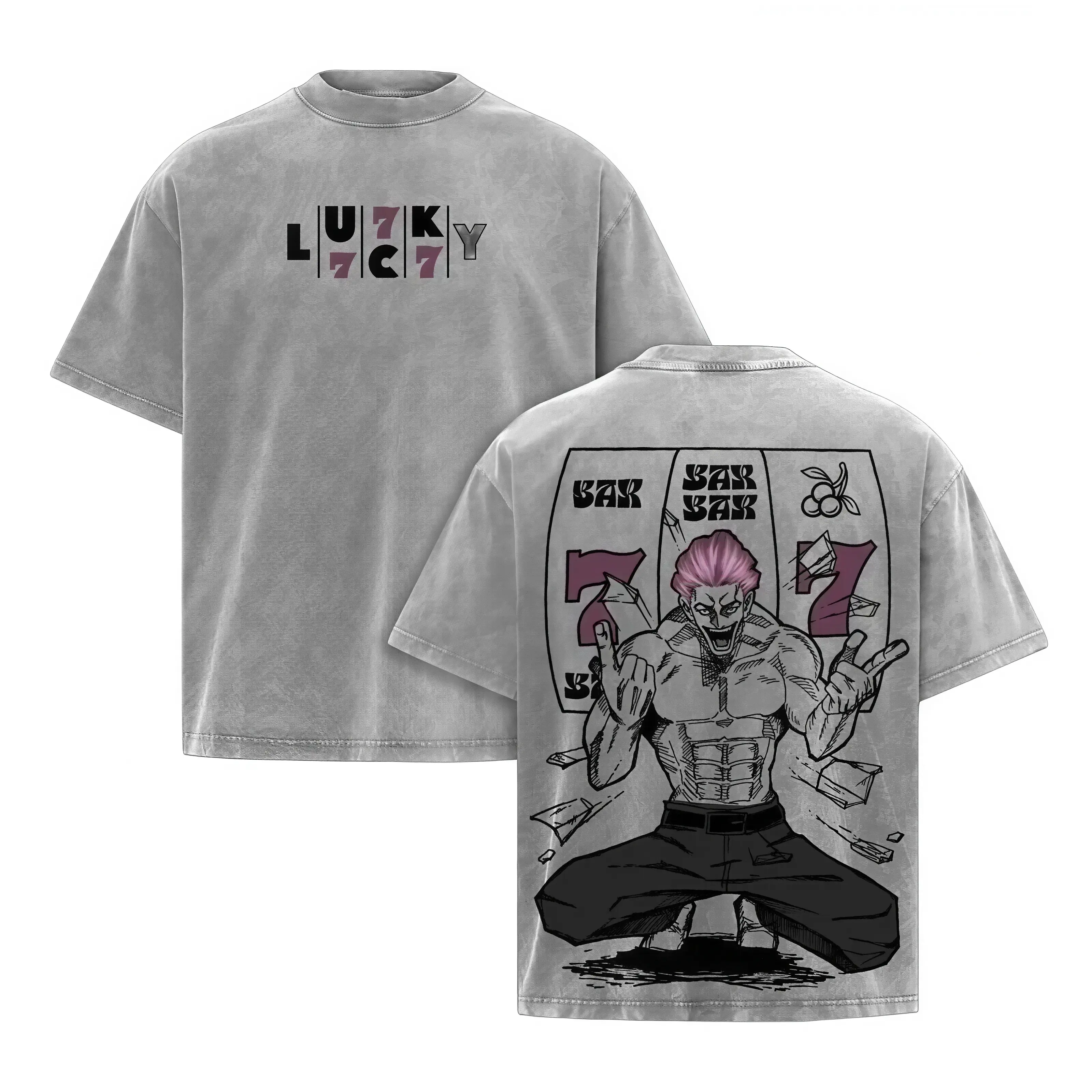 JJK Hakari Graphic T-Shirt, Unisex Heavyweight Short Sleeve Tee in a Vintage Acid Wash, Oversized Harajuku Streetwear Top, Tshirt, Shortsleeve, Stylish, Casual