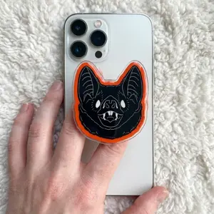 Black Vintage Bat MagSafe Phone Grip, Horror Aesthetic Magnetic Phone Holder, Kawaii Scary Fan Gift , Kindle Accessories sticky Baby mount Library Card Flower-Shaped Multi-Functional Stand Universal Car