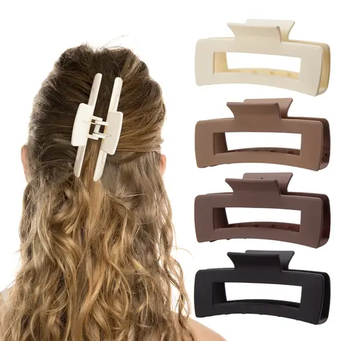 4 Pcs Matte Frosted Hollow Solid Color Hair Claw Clips, Non-slip Minimalist Large Jaw Clips Suitable for Thick/Thin Hair, Daily Makeup & Party Hair Accessories for Women Girls Hairpins