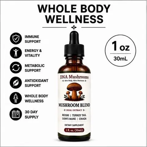 Gluten-Free Edible Mushroom Extract Liquid Tincture Supplement - Chaga, Lion's Mane, Cordyceps, Maitake Blend - 1 Bottle, Antioxidant-Rich, Boosts Focus, Natural Energy, Metabolism Aid, Detox, Joint & Muscle Support