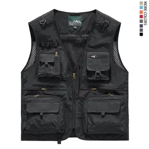 Men’s summer mesh vest with multiple pockets, available in solid colors and various options; suitable for outdoor fishing, photography/scouting, mountaineering/expeditions, and outdoor work.