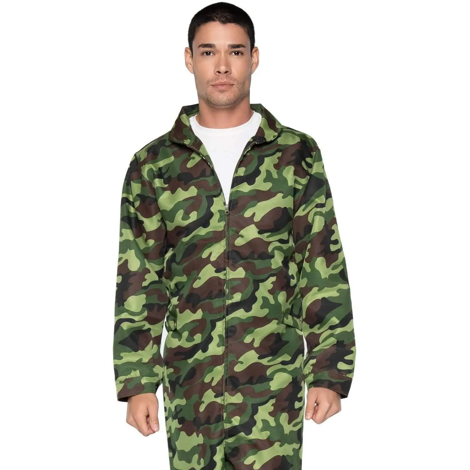 Jumpsuit for Men, Military Style Polyester Clothes with a Loose Fit, Collared Halloween Costume Outfit for Parties, Menswear, Camouflage, Men's Jumpsuit, Extra-Comfortable, One Size