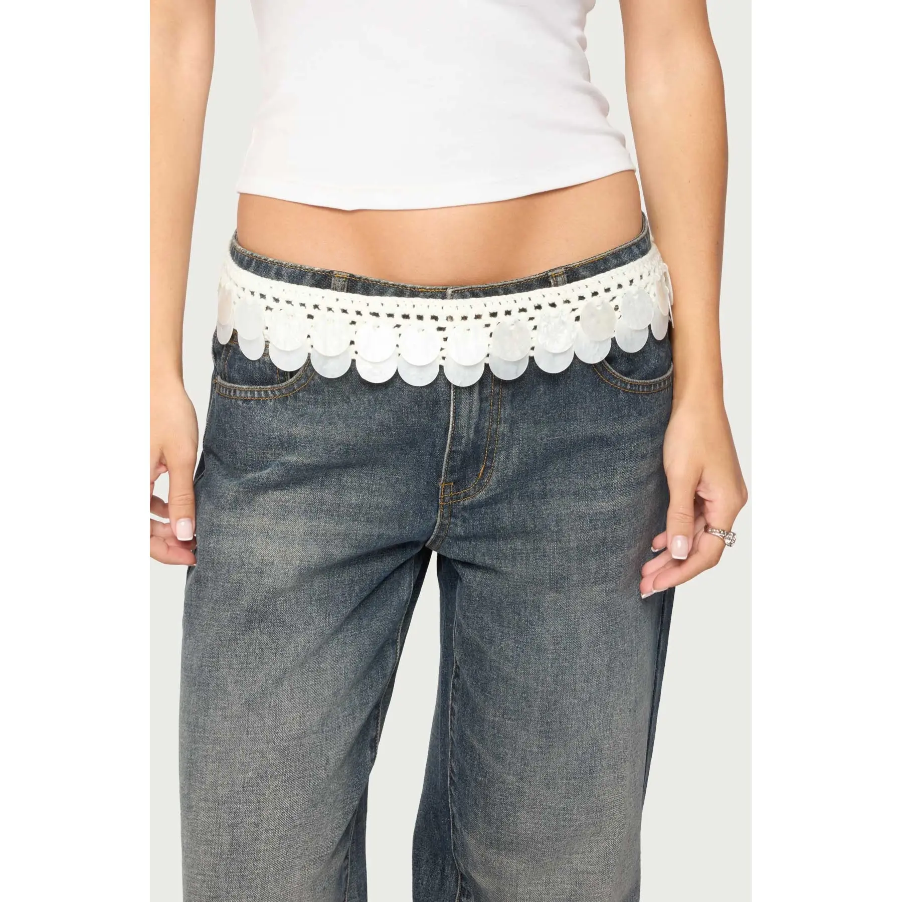 Iridescent Disk Crochet Tie Belt