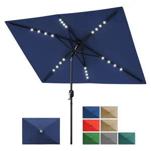 Garvee 10' x 6.5' Solar Rectangular Patio Umbrella with Lights, Outdoor Table Umbrella Featuring Crank and Push Button Tilt, Market Umbrella with 6 Durable Ribs for Garden, Deck, Lawn, and Pool Use
