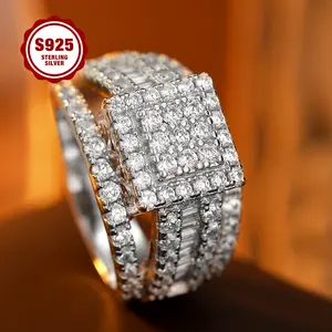 925 Sterling Silver Ladies' Ring, Light Luxury Fashion Princess Square Design, Multi-row Edges Set With 5A Zirconia Stones, Suitable For Daily Wear, Engagement, Parties, As A Gift For Your Girlfriend, And To Be Paired .
