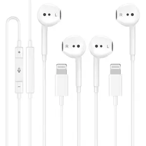 2 Packs Wired Headphones For Earbuds Mfi Certified Built-in Microphone & Volume Control Nosie Reduction Headsets Phone Compatible With 14/13/12//xr/xs/x/8/7/se/pro/pro Max