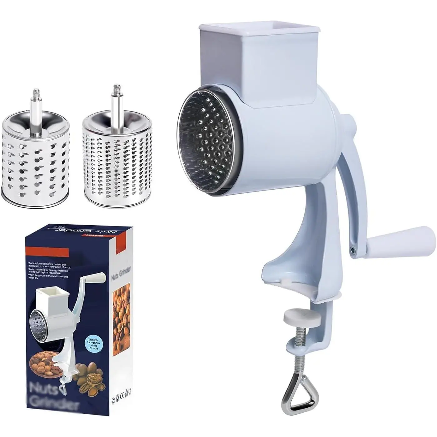 Nut Chopper Grinder, Manual Nut Grinder Multifunctional Dried Fruit Crusher Peanut Masher Nut Chopper Peanut Grinding Device for All Nuts Walnut Pecan 160 Double Sword White Grater Kitchen Steel Utensils Cheese Plastic Stainless Storage Sturdy