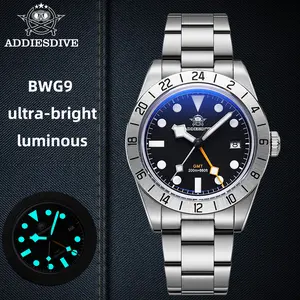 ADDIESDIVE GMT Watch for Men Business Casual Watches - 39mm Swiss Movement Water-Resistance 200m BGW9 Super Luminous AD2035