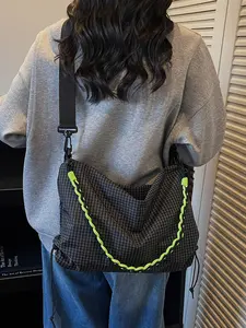 Women's Plaid Large Capacity Crossbody Bag, Colorblock Lightweight Shoulder Bag, Versatile Casual Commuter Bag for College Students, Fashionable Shoulder Bag, Crossbody Purse