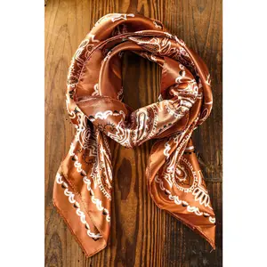 Vintage Fashion Satin Paisley Flower Prints Square Scarf