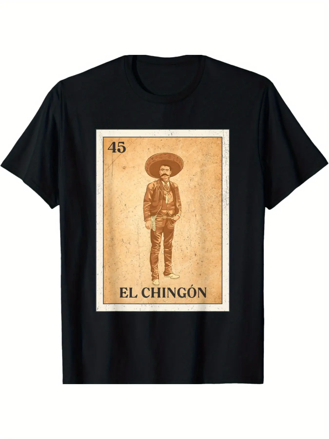 Men's Heavyweight Cotton T-Shirt, Casual Zapata Mexican Bingo Print Short-Sleeve Outdoor Tee, Plus Sizes up to 5XL, Shortsleeve, Black Friday, 2Xl, Round Neck, 3Xl, Classic, Minimalist, 4Xl, Menswear, Soft, Top