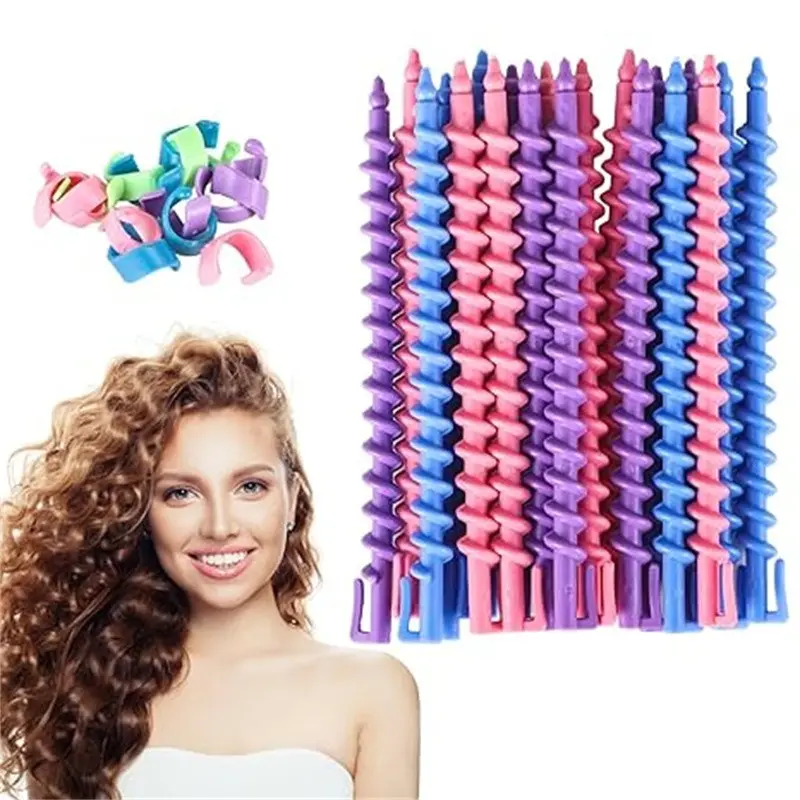 20pcs Random Color Spiral Wave Curlers, Overnight Heatless Curlers, Reusable Wool Roll Cold Perm Hair Styling Tools, No Heat Women's Hairstyling Accessory